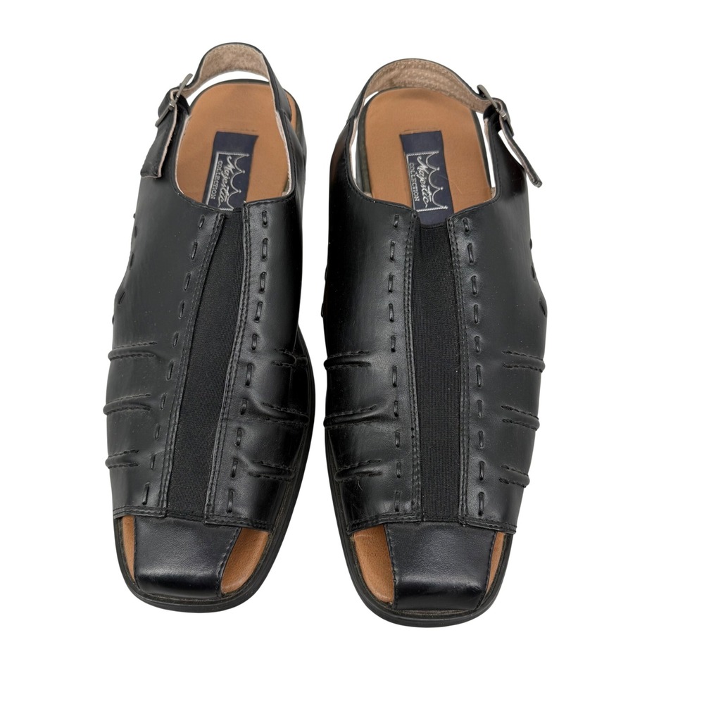 Majestic Collection‎ Mens Black Leather Slingback Sandals Square Toe Size 10